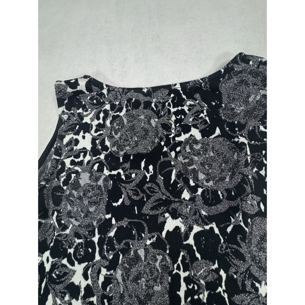 St John XL Black White Silver Floral Knit Shell Sleeveless Top Rayon USA Luxe - Picture 11 of 16